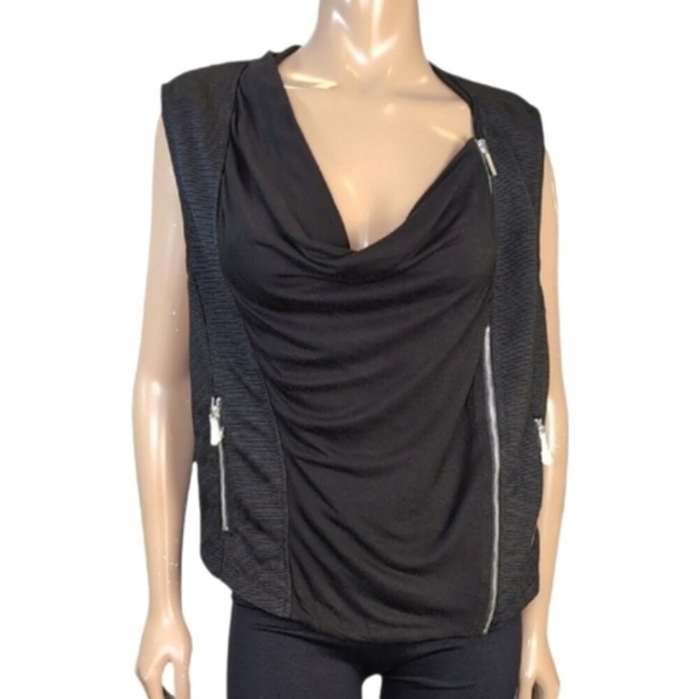 Kim Kardashian Kollection Black Biker Vest Womens Size XL Zip Up Stretch Knit